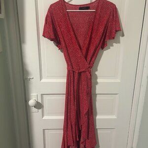 ZESICA Large Red Bohemian Floral Printed Wrap V Neck